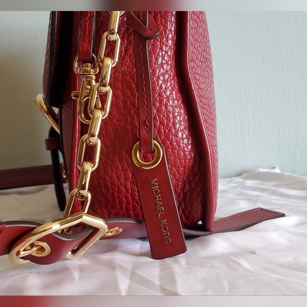 Michael Kors Cooper Large Leather Satchel Messenger Bag in Cherry Red - Picture 13 of 16